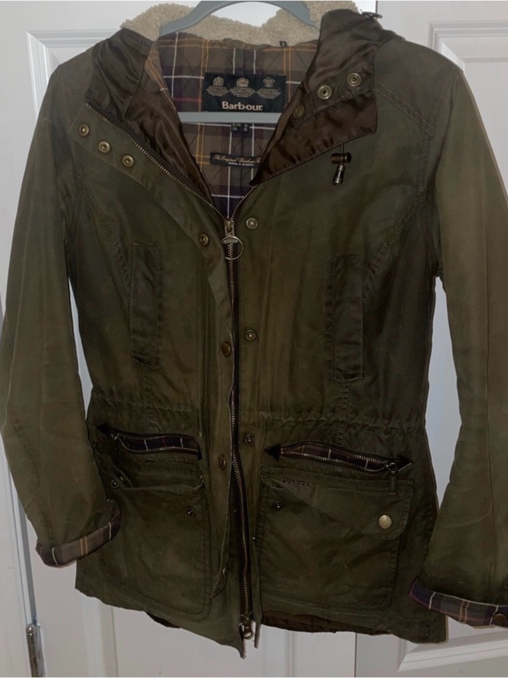 Barbour Olive Green Waxed Utility Jacket with Hood
